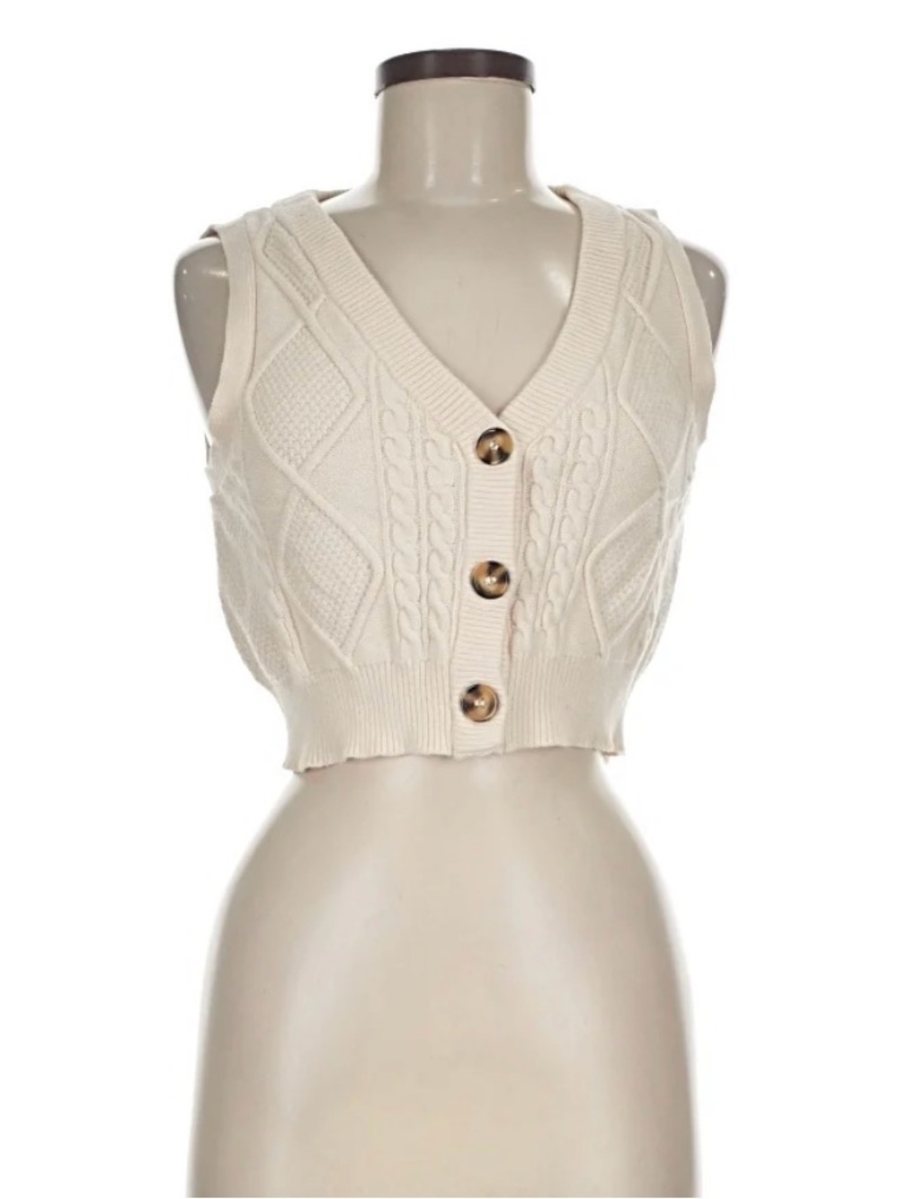 Cream Knit V-Neck Sweater Vest